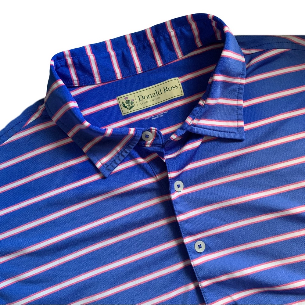 Donald Ross Striped Golf Polo Blue Pink Size XL